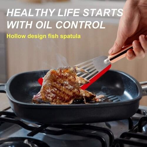 Fish Frying Spatula Stainless Steel Slotted Flexible Turner with Silicone Edge for Kitchen Cooking Fish Flipping