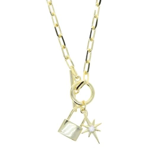 North star Lover Lock Pendant 46cm Necklace Steampunk Padlock link Chain Necklace Collier Best Couple Jewelry Gift
