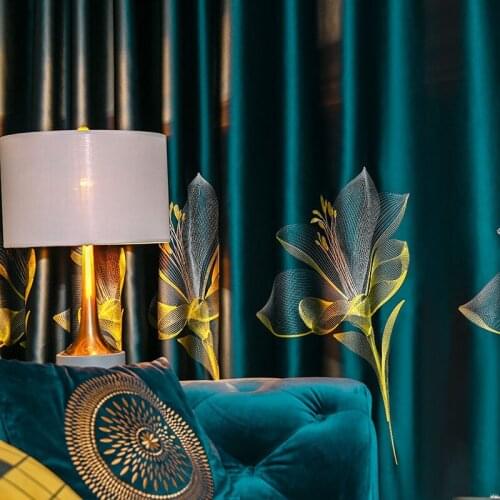 2021 Silk Satin Lily Embroidery Nordic Minimalist Full Blackout Living Room Bedroom Curtain Blackout Curtains Luxury Home Decor