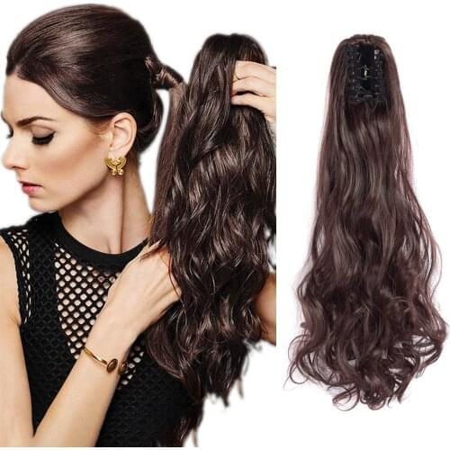 22Inch Synthesis Hair Ponytail For Black Women Long Wavy Hair Synthetic Wrap On Clip Hair Curly Ponytail For Black Women