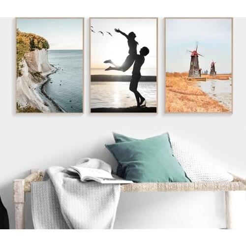 Scandinavian Nature Landscape Canvas Painting Beach Flower Sunset Wall Art Poster Nordic Modern Picture Home Decor Prints