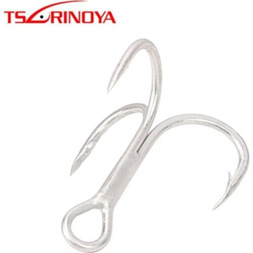 TSURINOYA 5Pcs 10# 8# 6# 4# 1# High Carbon Steel Barbed Groove Treble Fish Hooks for Bass Super Strong 3X Hook Fishing Tackle
