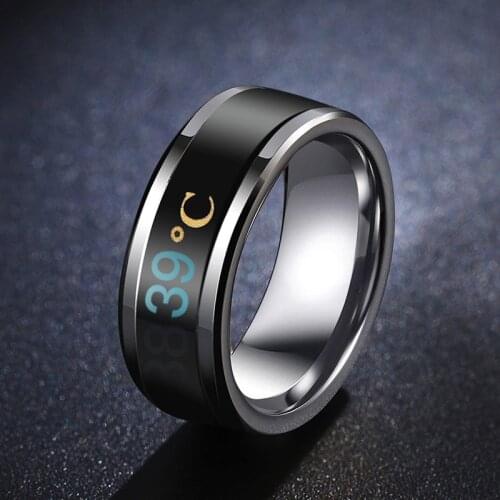 Smart Sensor Body Temperature Ring Stainless Steel Fashion Display Real-time Temperature Test Finger Ring