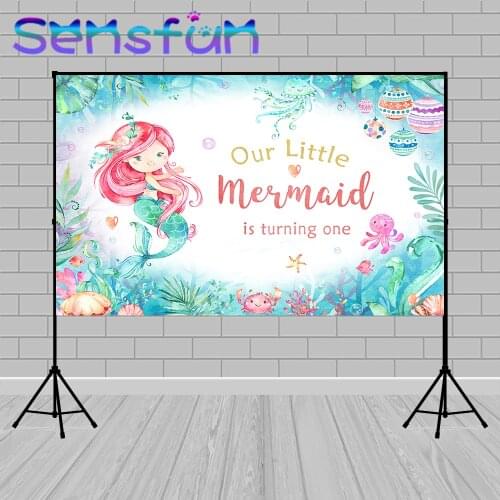 Custom Photography Background Underwater Seabed Fish Mermaid 1st Birthday Backdrop Vinyl Photophone Photocall Photo Studio