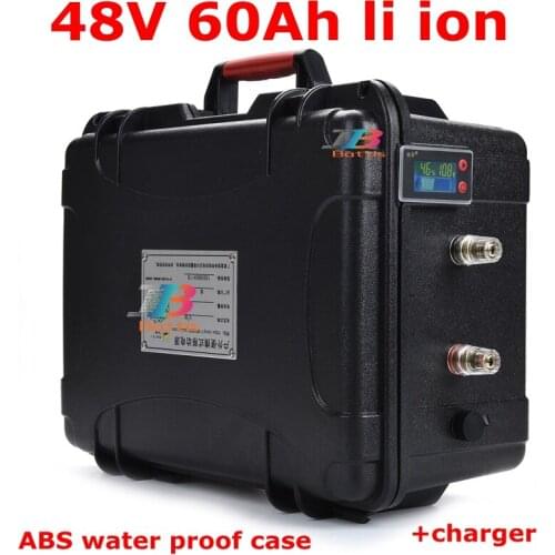 Waterproof 48v 60Ah lithium battery li ion BMS for scooter 2000w 2500w inverters Forklift Solar energy storage + 10A charger