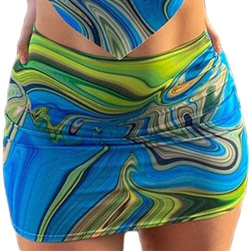 Women Summer High Waist Tight Skirt Personality Water Ripple Printing Short Skirt Female Ladies Clothes Pencil Clubwear Fashion