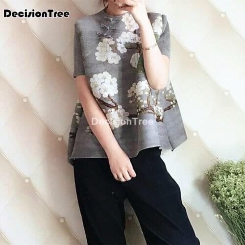 2021 short sleeve lady printed tang suit shirt traditional chinese style tops classic mandarin collar blouse vintage qipao tops