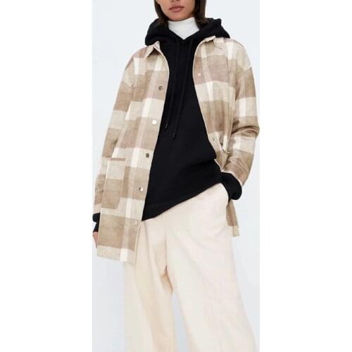 New Pop Fall Winter Women Jacket Plaid Long Sleeves Shirt-Style Vintage Check Coat Vogue Woman Outfits Tops
