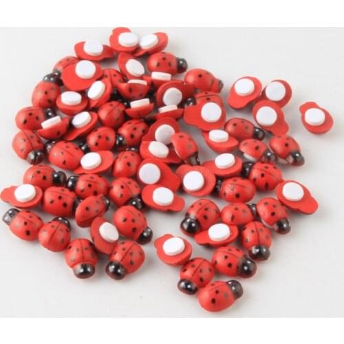 100pcs Red Ladybug Wooden Flatback Cabochon Scrapbooking Wood Beads Wall Sticker For DIY Crafts Home Decoration Accessories