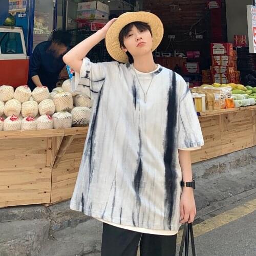 2021 Summer Mens T Shirt Fashion Tie-dye Printed O Neck Short Sleeve T Shirt Mens Casual Hip Hop Oversized Tops 4 Colors