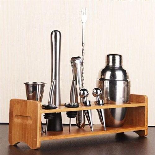250/350/550/750ml Stainless Steel Cocktail Shaker Mixer Drink Bartender Browser Kit Bars Set Tools With Wood Wine Rack Stand