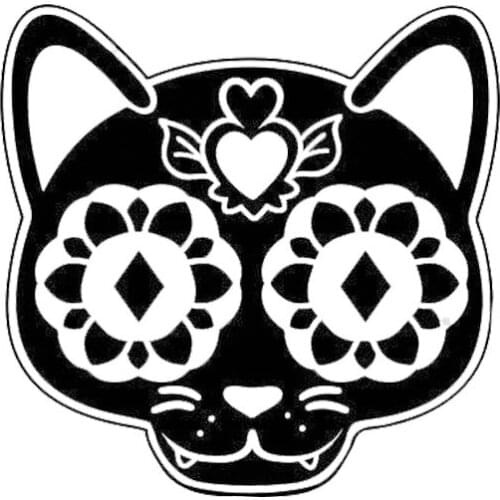 Car Stickers Sugar Skull Cat Creative Cartoon Fashion PVC Car Decoration Accessories Stickers Waterproof Black/white,13cm*13cm