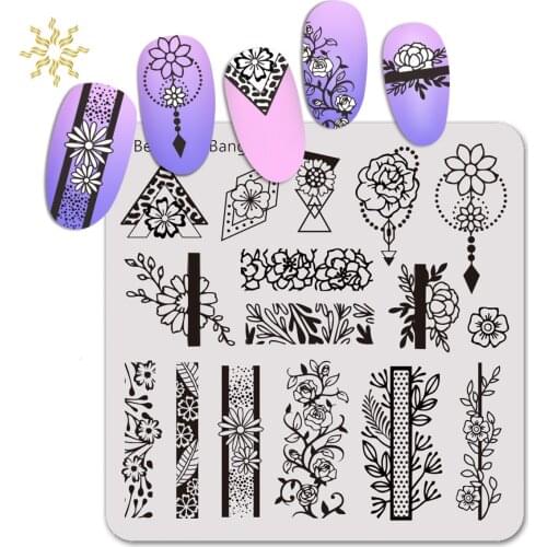 BeautyBigBang 1Pcs Stamping Plate Nail Art Flower Leaves Striped Blossom Image Stainless Steel Nail Stamping Plate Template Mold