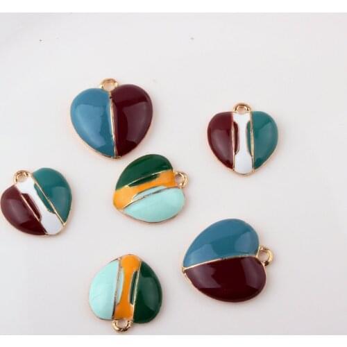 Free Shipping 60pcs/Lot Double Colors Enamel Alloy Lovely Heart Pendant Charms Gold Tone Plated Oil Drop Hearts jewelry Charms