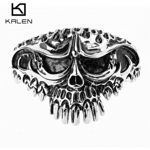 KALEN Stainless Steel Huge Skull Bangle Rock Punk Biker Cuff Bracelet Men Jewellry Gothic Accessory 2020