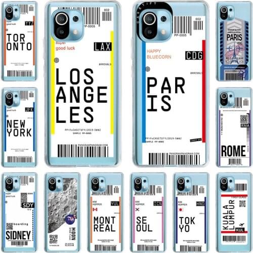 Air ticket travel Paris Rome Tokyo New York Soft TPU Phone Case for Xiaomi Mi 10 11 10T Pro 9 9T Note10 Lite POCO-X3 M3 Cover