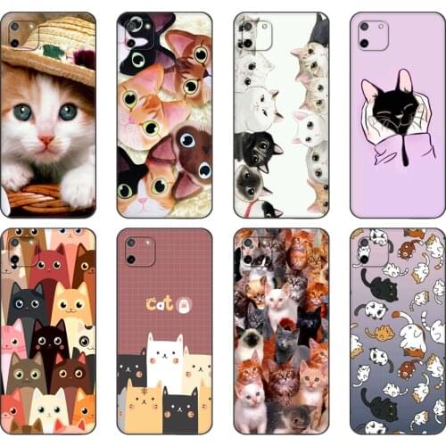 Black tpu Case For OPPO Realme C11 Case For Realme C 11 RealmeC11 Back RMX2185 Case Cover Bumper Cat Cute Kitten Catling