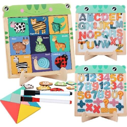 Wooden Montessori Educational Magnetic Jigsaw Game Toys Gift Childrens Magnetic Animal Puzzles Circus Drawing Busy Board LHB010