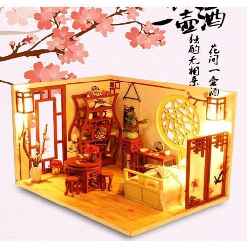 Kids Wooden Doll House Furnitures Diy 3D Wooden Miniaturas Assemble Dollhouse Toys for Children Birthday Gifts