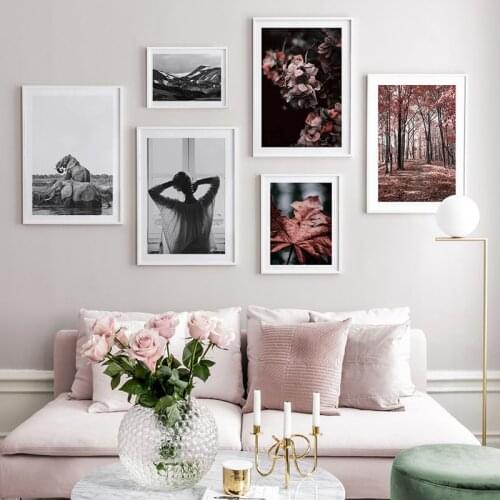 Mountain Flower Plant Elephant Women Nordic Canvas Landscape Wall Art Posters And Prints Painting Pictures For Living Room Decor