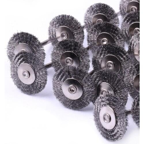 Hot Sale 10Pcs/Set 25mm Round-shaped Steel Brush Carbon Steel Polishing Wheel Steel Brush For Dremal Accessories Rotary Tool