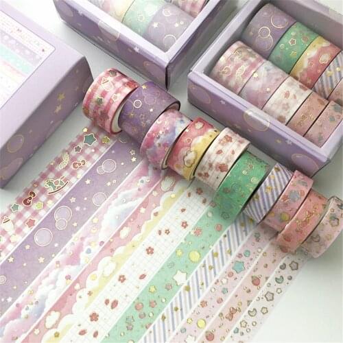 10pcs/set Kawaii Black Gold Washi Tapes Retro Mixed Colorful Stickers Stationery Masking Tapes DIY Scrapbooking Decoration