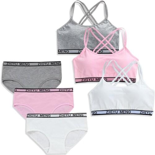 3/5 Set Teenagers Girls Lingerie Cotton Underwear Set Kids Young Girls Training Bras Puberty Students Bra Vest Brassiere Panties