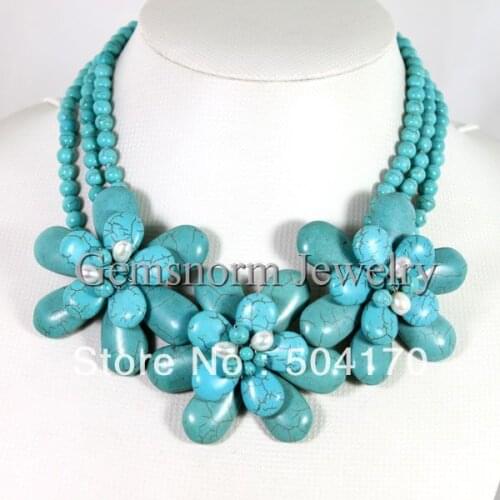 Pretty New Handmade Stone Flower Chunky Bib Necklace Stone Beads Party Jewelry Free Shipping TN101
