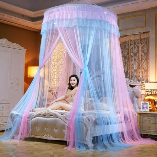 Colorful Hanging Mosquito Net Summer Hung Dome Tent Mesh For Princess Bed Round Home Textile Bed Moustiquaire Curtain Canopy Bed