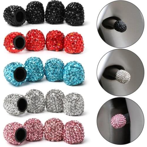 4 PCs Crystal Car Tire Valve Caps Diamond Shining Dust-proof Wheel Caps Vehicle Bling Car Charms Decor Automobiles Accessories