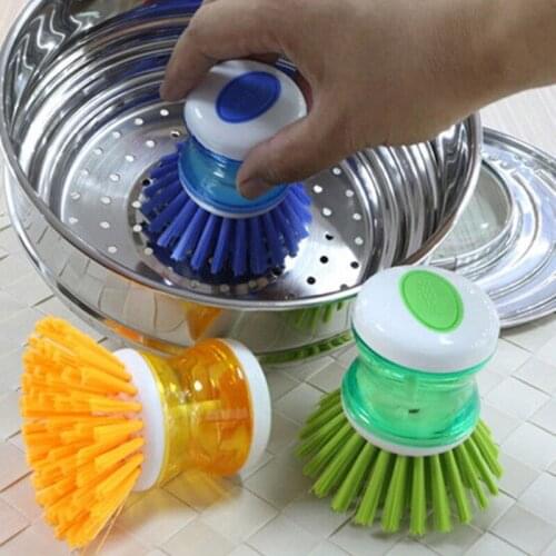 Kitchen Washing Utensils Pot Dish Brush With Washing Up Liquid Soap Dispenser Bowl Cleaning Scrubber Creative Household Cleaning