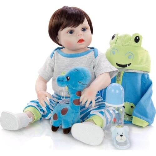 NPK Doll 48CM bebe doll reborn toddler boy doll in blule coat full body silicone reborn baby doll gift Anatomically Correct