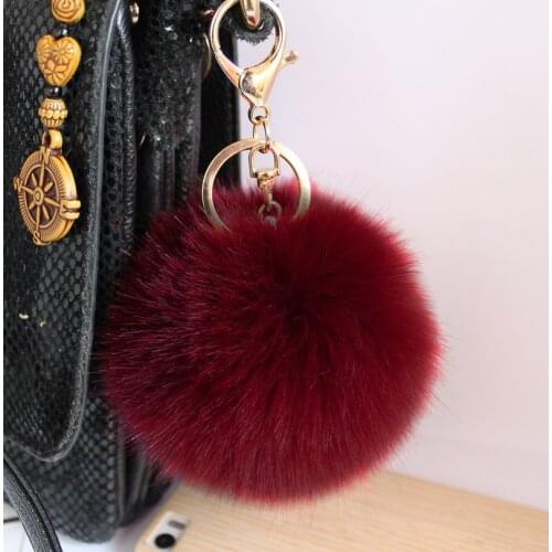 Hot Sales 10CM Faux Rabbit Hair Key Chain False Rabbit Hair Bulb Fur Plush ball pompoms Ball Bag Car Ornaments Pendant Key Ring