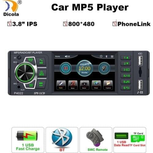 1 Din 3.8" HD MP5 player Bluetooth Car Logo Change USB MP5 RDS Stereo AM FM Radio Support Steering Wheel Control Microphone