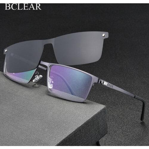 BCLEAR Optical Spectacle Frame Men With Clip On Sunglasses Polarized Magnetic Glasses For Male Prescription Eyeglasses Full Rim