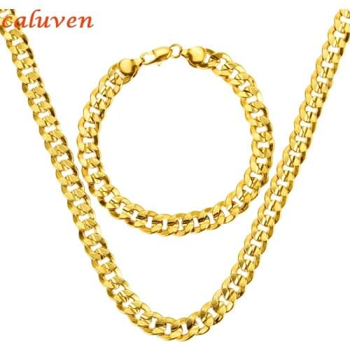 Necklace And Bracelet Set Gold Color Hip Hop Cuban Link Chain Jewelry Set For Men Gift