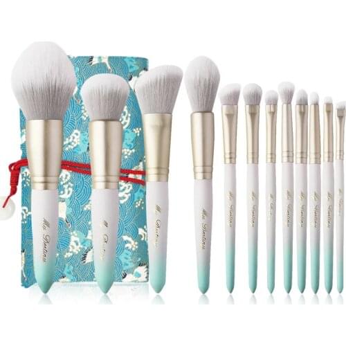Professional 12Pcs Makeup Brushes Set Lovely Gradient Color Powder Foundation Brush Eyeshadow Blending Cosmetic Brush with Bag