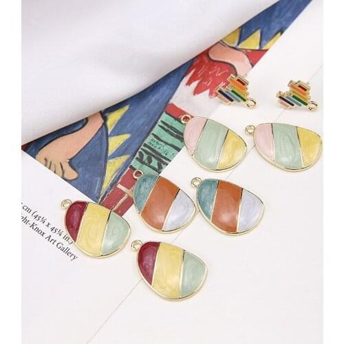 Newest 20pcs 16*26MM Stripe Style Colorful Glitter Enamel Alloy Water Drop Teardrop Shape Necklace Pendants Oil Drop Metal Charm