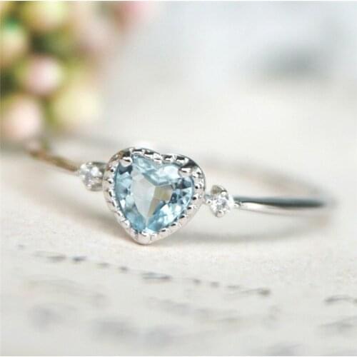 Heart Blue Cubic Zirconia Tiny Engagement Ring Heart Stone Wedding Silver Plated Rings for Women Jewelry Gifts