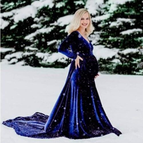 Pregnancy Maternity Clothing Trailing Long Dress Photo Shoot Photography Props Dresses Pregnant Winter Sexy Flannel Maxi Gown