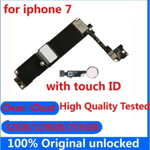 For iphone 7 Original mainboard 32GB 128GB 256GB Factory unlocked Motherboard with / without touch ID IOS system with Full chips