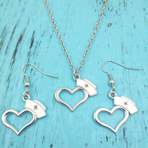 Nurse hat Heart Shaped Necklaces Pendants Romantic LOVE Heart Long Chain Necklace for Medical Nurse Doctor Lover Gifts