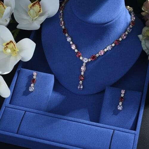 Be 8 Women Teardrop Luxury AAA Cubic Zircon Necklace Pendant Set Banquet Earrings Gift Accessory Gift Bijoux Femme S470