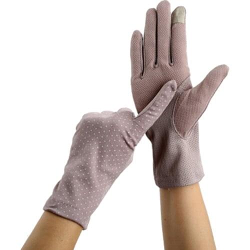 Summer lady cycling anti-skid sun protection hand lace dot breathable new fashion personality casual cotton touch screen gloves