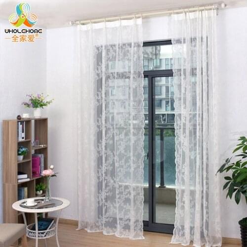 Embroidered Sheer Curtains Crocheted Lace Window Drapes Pastoral Flower Pattern Decorative Living Room Kitchen Window Drapes