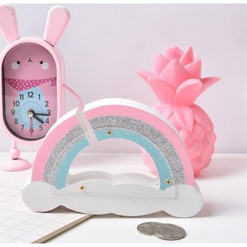 Nordic Teen Room Decoration Rainbow Wooden Piggy Bank Crafts Ornaments Macaron Baby Room Bedroom Home Modern Decor Accessories