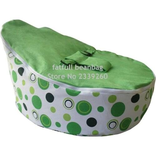 COVER ONLY, NO FILLINGS - Green polka dots canvas Canvas Zipper Baby Bean Bag Soft Sleeping Bag Portable Seat