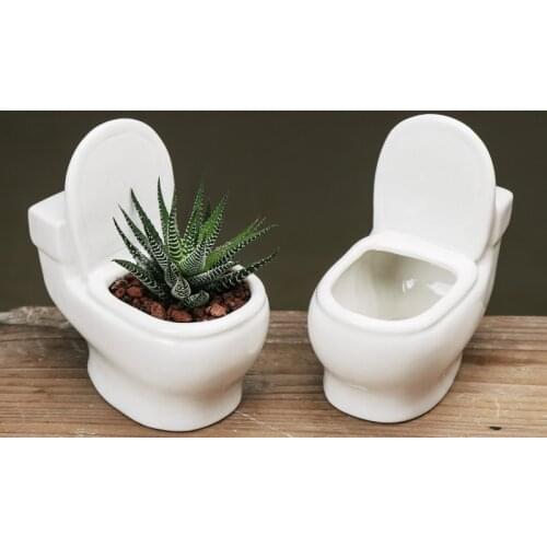 Creative White Ceramic Toilet Modle Succulent plant Flower Pot Balcony Tiny plants Planting Pot Decoration for Home Deocr
