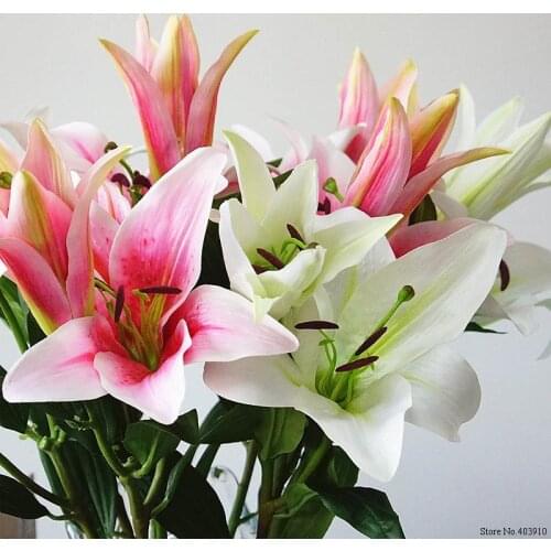 New high quality 2 heads big Artificial Lily Flowers branch for new House Home Wedding Festival Decoration fake silk flores