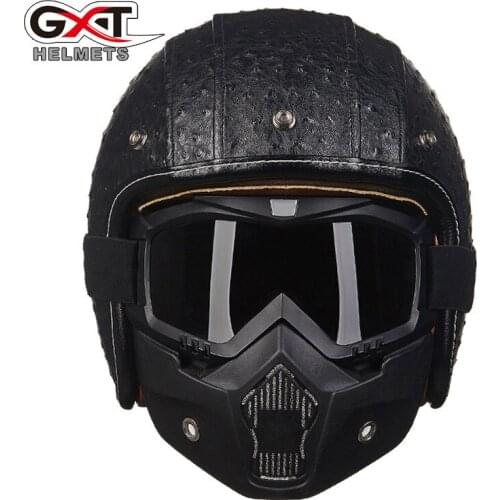 GXT Vintage Motorcycle Helmet PU Leather Moto Goggles Mask Bubble Visor Retro Scooter Bike Helmets Motorcycle Helmet